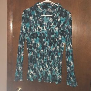 Teal/black blouse w/ flared sleeves